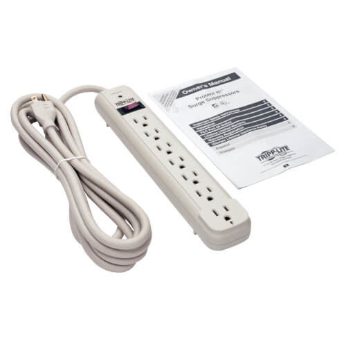 Tripp Lite Protect It! 7-Outlet Surge Protector, 12-Ft. Cord, 1080 Joules, Light Gray Housing Tlp712