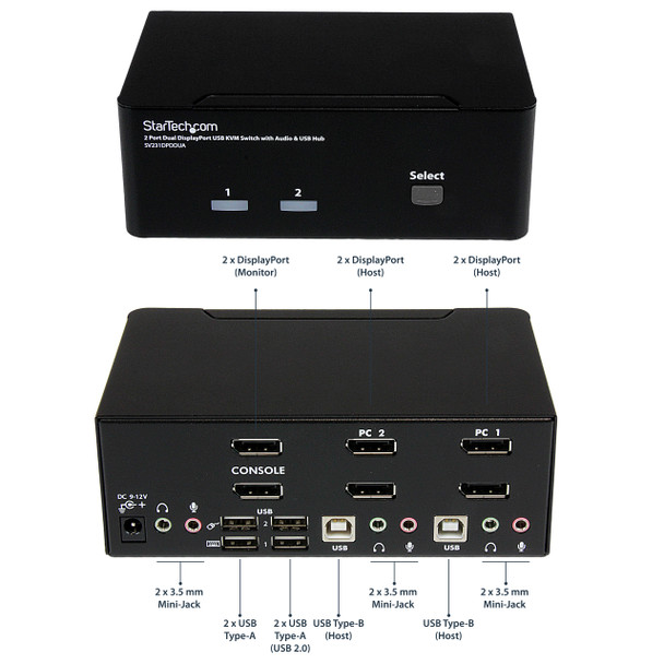 StarTech KVM SV231DPDDUA2 2 Port DisplayPort Dual-Monitor KVM Switch 4K 60Hz