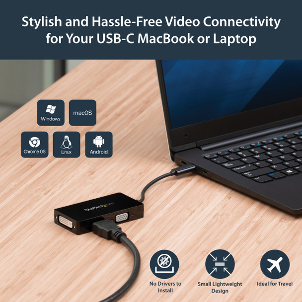 StarTech AC CDPVGDVHDBP 3-in-1 USB-C to VGA DVI HDMI Multiport Adapter Retail