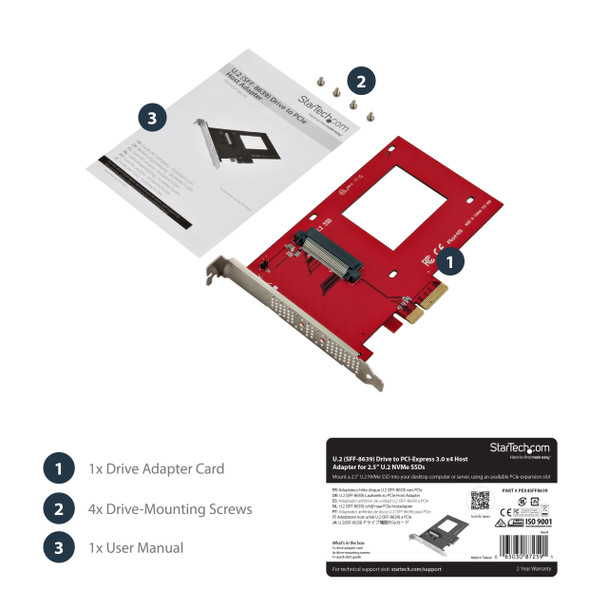 StarTech IO PEX4SFF8639 U.2 to PCIe Adapter f 2.5 U.2 NVMe SSD SFF 8639 Retail