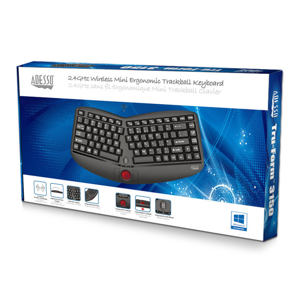 Adesso Tru-Form Media 3150 - 2.4 Ghz Wireless Ergo Trackball Keyboard Wkb-3150Ub 783750007429