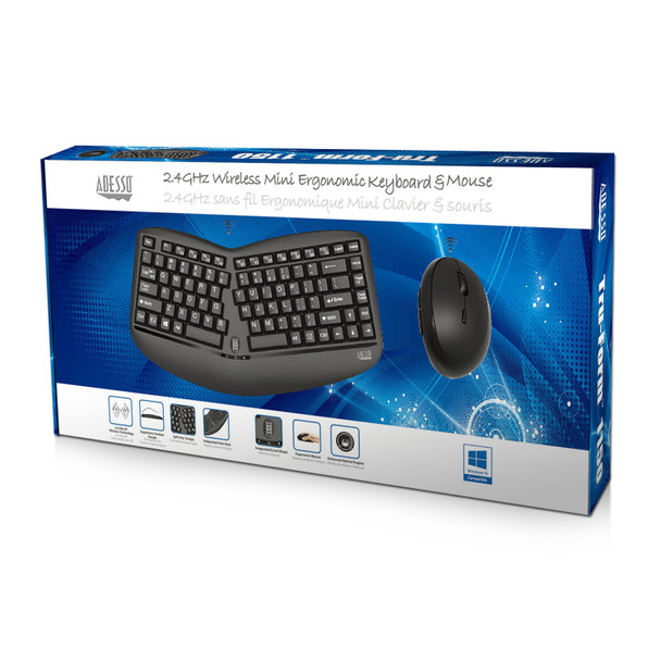 Adesso KB WKB-1150CB Wireless Ergo Mini Keyboard&Mouse Combo Retail