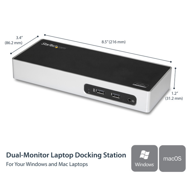 Startech.Com Usb 3.0 Docking Station - Dual Monitor Laptop Docking Station With Hdmi & Dvi/Vga Video - 6-Port Usb 3.1 Gen 1 5Gbps Hub, Gbe, Audio - Universal Type-A Dock - Windows & Mac 065030871440 Dk30Add