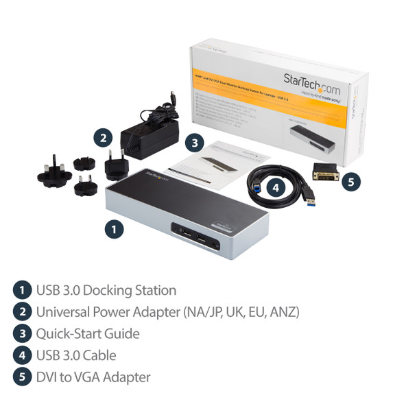 Startech.Com Usb 3.0 Docking Station - Dual Monitor Laptop Docking Station With Hdmi & Dvi/Vga Video - 6-Port Usb 3.1 Gen 1 5Gbps Hub, Gbe, Audio - Universal Type-A Dock - Windows & Mac 065030871440 Dk30Add