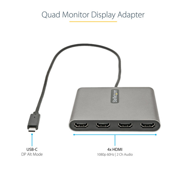 StarTech.com USB C to 4 HDMI Adapter - External Video & Graphics Card - USB Type-C to Quad HDMI Display Adapter Dongle - 1080p 60Hz - Multi Monitor Video Converter - Windows Only 065030888714 USBC2HD4