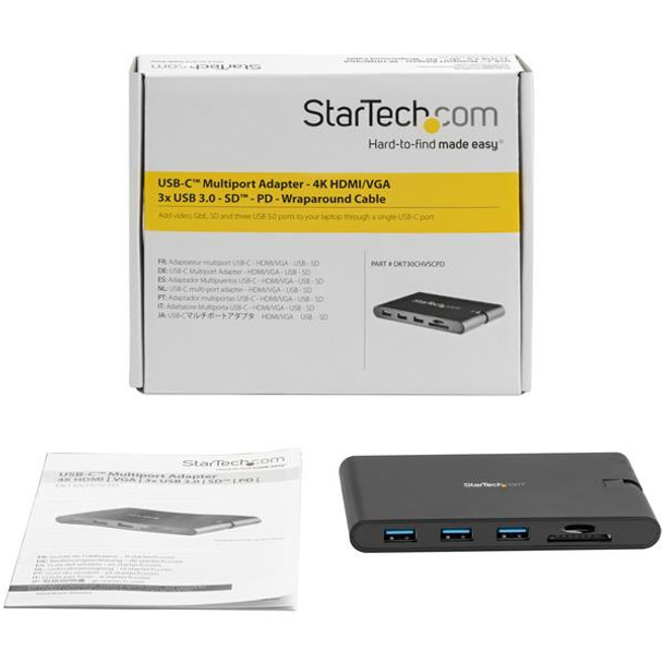 Startech.Com Usb C Multiport Adapter - Usb Type-C Mini Dock With Hdmi 4K Or Vga 1080P Video - 100W Power Delivery Passthrough, 3-Port Usb 3.0 Hub, Gbe, Sd & Microsd - Laptop Travel Dock 065030879170 Dkt30Chvscpd