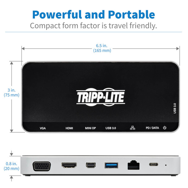 Tripp Lite Usb Dock, Triple Display - 4K Hdmi & Mdp, Vga, Usb 3.2 Gen 1, Usb-A/C Hub, Gbe, 60W Pd Charging, Black 037332253620 U442-Dock16-B