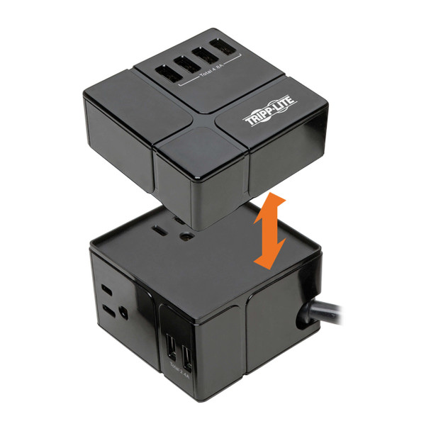 Tripp Lite Protect It! 3-Outlet Power Cube Surge Protector - 6 USB-A Ports (7.2A Shared), 6 ft. Cord, 540 Joules, Black 037332238528 TLP366CUBEUSBB