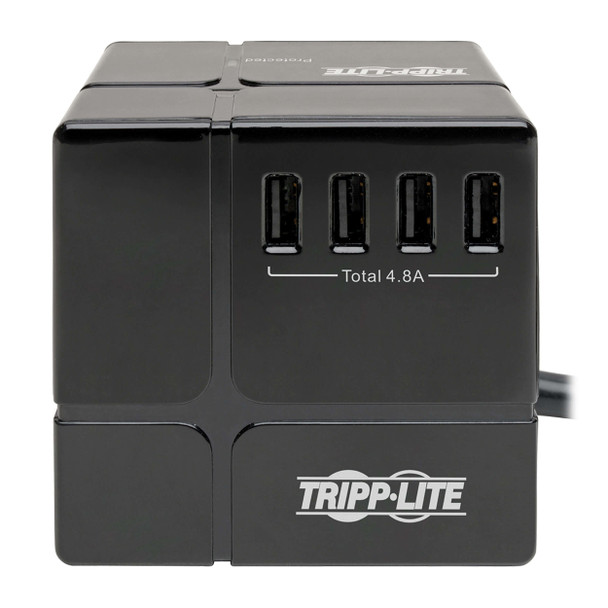 Tripp Lite Protect It! 3-Outlet Power Cube Surge Protector - 6 USB-A Ports (7.2A Shared), 6 ft. Cord, 540 Joules, Black 037332238528 TLP366CUBEUSBB