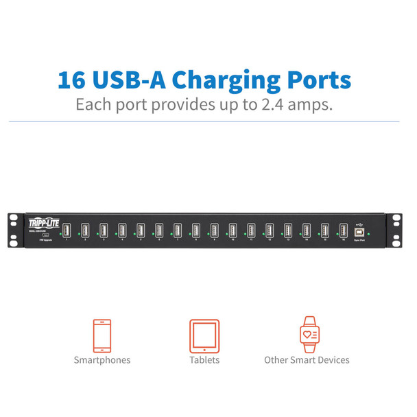 Tripp Lite 16-Port USB Charging Station with Syncing Function - 5V 40A / 200W USB Charger Output 037332182715 U280-016-RM