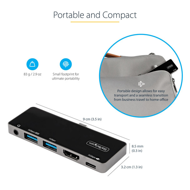 Startech.Com Usb C Multiport Adapter - Usb-C To 4K 60Hz Hdmi 2.0, 100W Power Delivery Pass-Through Charging, 3-Port Usb 3.0 Hub, Audio - Usb-C Mini Dock - Portable Usb Type-C Travel Dock 065030891622 Dkt30Ichpd