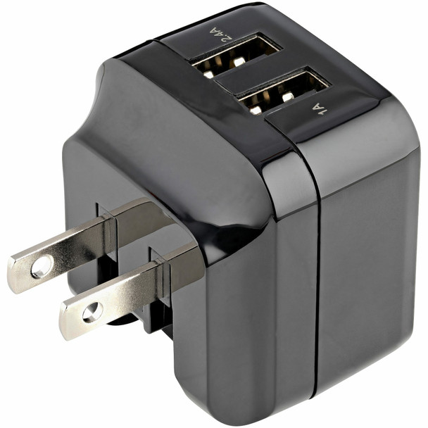 StarTech.com 2 Port USB Wall Charger - 17W Wall Charger Hub (2.4A & 1A port) - Dual Port USB-A Power Adapter - Portable/Travel USB Wall Plug to Charge Multiple Devices - Phones/Tablets 065030890083 USB2PACUBK