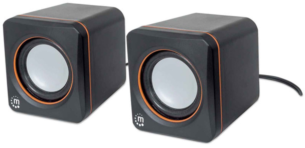 Manhattan 2600 Series Speaker System, Small Size, Big Sound, Two Speakers, Stereo, USB power, Output: 2x 3W, 3.5mm plug for sound, In-Line volume control, Cable 0.9m, Black, Three Year Warranty, Box 766623161435 161435