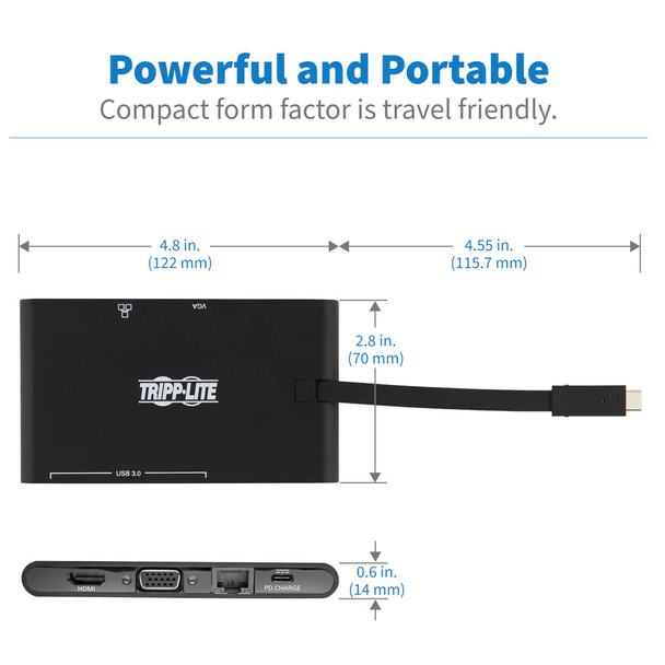 Tripp Lite USB-C Laptop Docking Station - HDMI, VGA, GbE, 4K @ 30 Hz, Thunderbolt 3, USB-A, USB-C, PD Charging 3.0, Black 037332213495 U442-DOCK3-B