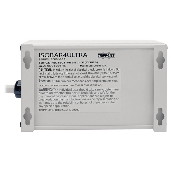 Tripp Lite Isobar 4-Outlet Surge Protector, 6 ft. Cord with Right-Angle Plug, 3330 Joules, Diagnostic LEDs, Metal Housing 037332010537 ISOBAR4 ULTRA