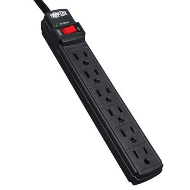 Tripp Lite Protect It! 6-Outlet Surge Protector, 6-Ft. Cord, 360 Joules, 1 Diagnostic Led, Black Housing 037332166784 Tlp6B