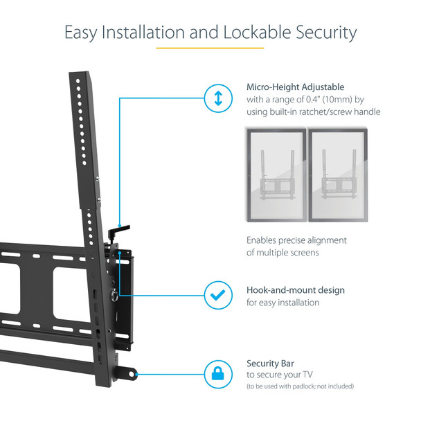 StarTech.com Portrait/Vertical TV Wall Mount - Heavy Duty TV Wall Mount - 40-55" VESA Display (110lb/50kg)- Tilting Low Profile Television Digital Signage Mount with Lockable Security Bar 065030889926 FPWTLTPORT