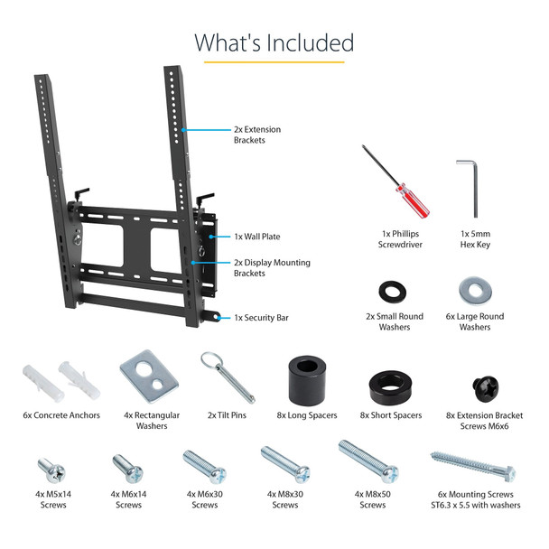 StarTech.com Portrait/Vertical TV Wall Mount - Heavy Duty TV Wall Mount - 40-55" VESA Display (110lb/50kg)- Tilting Low Profile Television Digital Signage Mount with Lockable Security Bar 065030889926 FPWTLTPORT