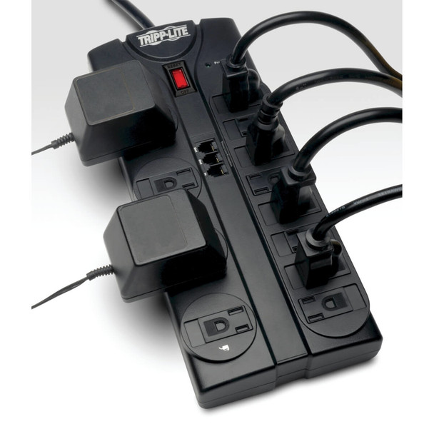 Tripp Lite Protect It! 12-Outlet Surge Protector, 8-ft. Cord, 2160 Joules, Tel/Modem Protection 037332152503 TLP1208TEL