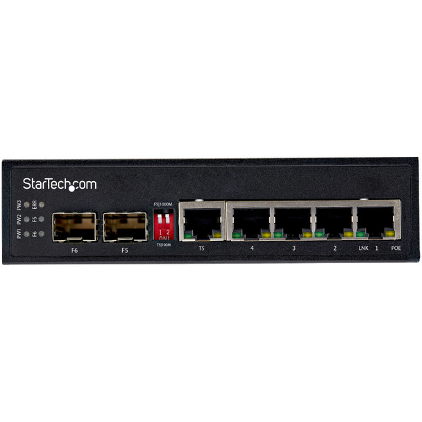 StarTech.com Industrial 5 Port Gigabit Ethernet Switch 5 PoE RJ45 +2 SFP Slots 30W PoE+ 48VDC 10/100/1000 Power Over Ethernet LAN Switch -40C to 75C with DIN Connector/Mountable 065030889582 IES1G52UPDIN