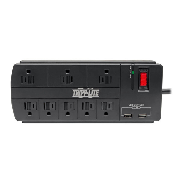 Tripp Lite 8-Outlet Surge Protector with 2 USB Ports (2.1A Shared) - 8 ft. Cord, 1200 Joules, Black 037332223449 TLP88USBB