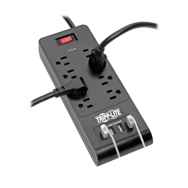 Tripp Lite 8-Outlet Surge Protector with 4 USB Ports (4.2A Shared) - 6 ft. Cord, 1800 Joules, Black 037332223654 TLP864USBB