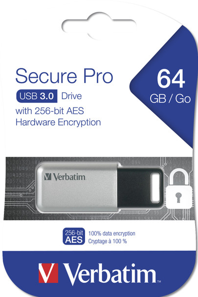Verbatim Secure Pro - USB 3.0 Drive 64 GB - Silver 023942986669 98666