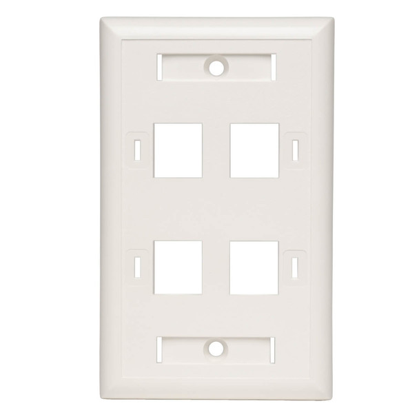 Tripp Lite 4-Port Quad Outlet Rj45 Universal Keystone Face Plate / Wall Plate, White 037332174246 N042-001-04-Wh