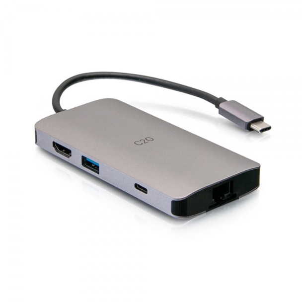C2G USB-C 8-in-1 Mini Dock with HDMI, 2x USB-A, Ethernet, SD Card Reader, and USB-C Power Delivery up to 100W - 4K 30Hz 757120544586 C2G54458