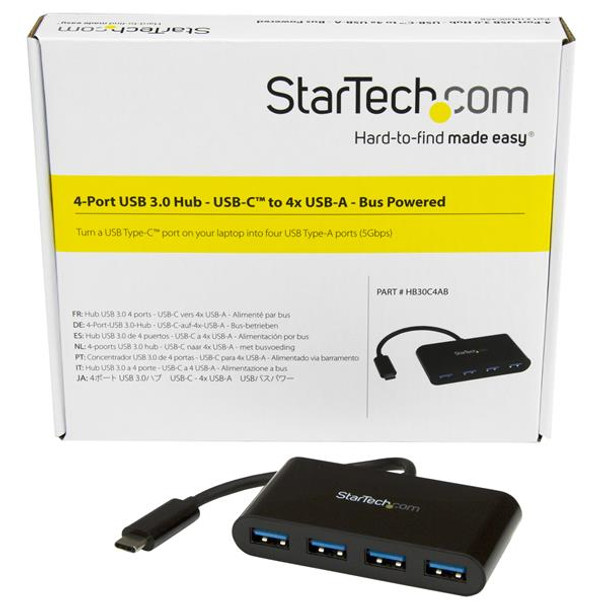 Startech.Com 4-Port Usb-C Hub - Usb-C To 4X Usb-A - Usb 3.0 Hub - Bus Powered 065030866330 Hb30C4Ab