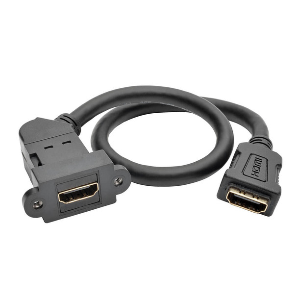 Tripp Lite High-Speed HDMI with Ethernet All-in-One Keystone/Panel Mount Coupler Cable (F/F), Angled Connector, 0.31 m (1-ft.) 037332195746 P164-001-KPA-BK