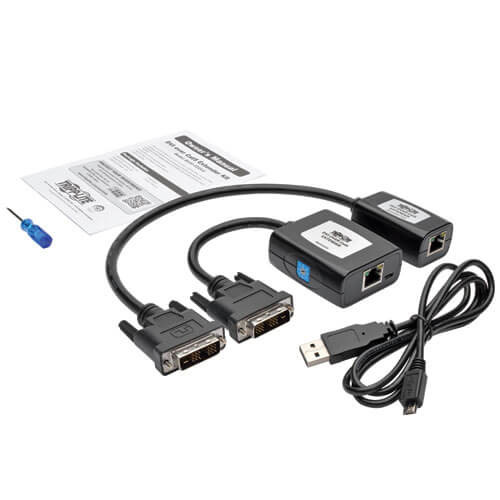 Tripp Lite DVI over Cat5/6 Active Extender Kit, Transmitter/Receiver for Video, DVI-D Single Link, Up to 125 ft. (38 m) 037332190239 B140-101X-U