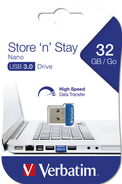 Verbatim Store 'n' Stay NANO - USB 3.0 Drive 32 GB - Blue 023942987109 98710