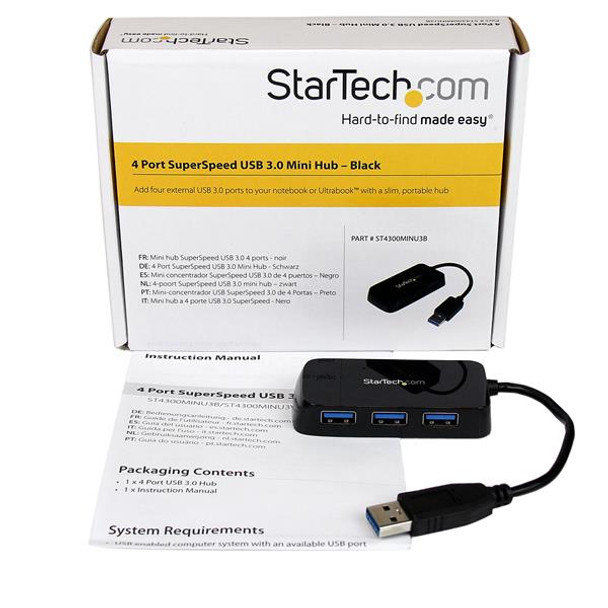 Startech.Com Portable 4 Port Superspeed Mini Usb 3.0 Hub - Black 065030850940 St4300Minu3B