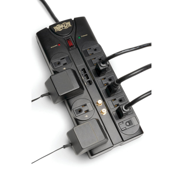 Tripp Lite Protect It! 12-Outlet Surge Protector, 8-ft. Cord, 2880 Joules, Tel/Modem/Coaxial/Ethernet Protection 037332175182 TLP1208SAT