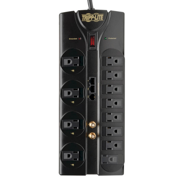 Tripp Lite Protect It! 12-Outlet Surge Protector, 8-ft. Cord, 2880 Joules, Tel/Modem/Coaxial/Ethernet Protection 037332175182 TLP1208SAT