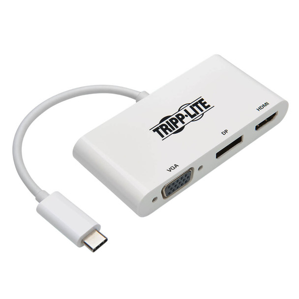 Tripp Lite USB-C to HDMI/DisplayPort/VGA Adapter - USB 3.1 Gen 1, Thunderbolt 3 Compatible, Ultra HD 4K, MST, White 037332237323 U444-06N-HVDPW