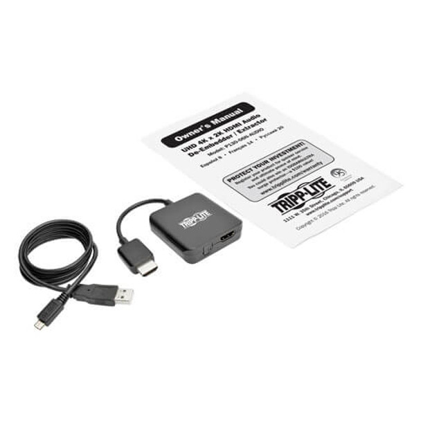 Tripp Lite UHD 4K x 2K @ 30 Hz HDMI Audio De-Embedder/Extractor with Built-In HDMI Cable 037332200921 P130-06N-AUDIO