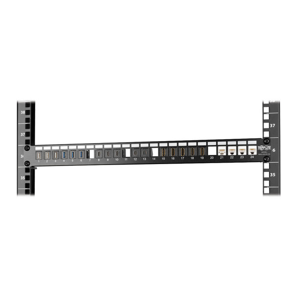 Tripp Lite 24-Port 1U Rack-Mount Shielded Blank Keystone/Multimedia Patch Panel, RJ45 Ethernet, USB, HDMI, Cat5e/6 037332193612 N062-024-KJ-SH