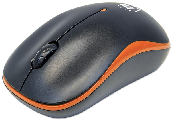 Manhattan Success Wireless Mouse, Black/Orange, 1000Dpi, 2.4Ghz (Up To 10M), Usb, Optical, Three Button With Scroll Wheel, Usb Micro Receiver, Aa Battery (Included), Low Friction Base, Three Year Warranty, Blister 766623179409 179409