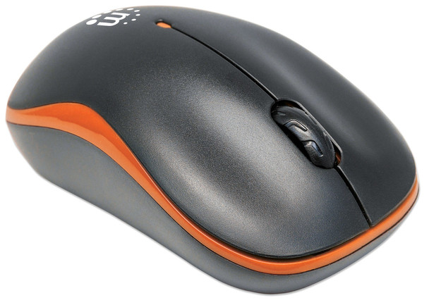 Manhattan Success Wireless Mouse, Black/Orange, 1000Dpi, 2.4Ghz (Up To 10M), Usb, Optical, Three Button With Scroll Wheel, Usb Micro Receiver, Aa Battery (Included), Low Friction Base, Three Year Warranty, Blister 766623179409 179409