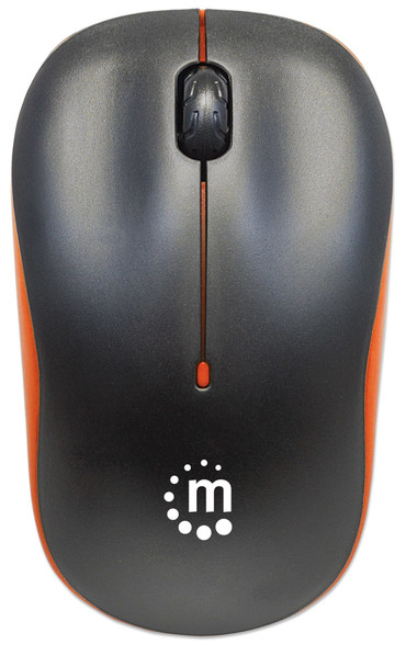 Manhattan Success Wireless Mouse, Black/Orange, 1000Dpi, 2.4Ghz (Up To 10M), Usb, Optical, Three Button With Scroll Wheel, Usb Micro Receiver, Aa Battery (Included), Low Friction Base, Three Year Warranty, Blister 766623179409 179409