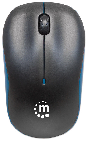 Manhattan Success Wireless Mouse, Black/Blue, 1000Dpi, 2.4Ghz (Up To 10M), Usb, Optical, Three Button With Scroll Wheel, Usb Micro Receiver, Aa Battery (Included), Low Friction Base, Three Year Warranty, Blister 766623179416 179416