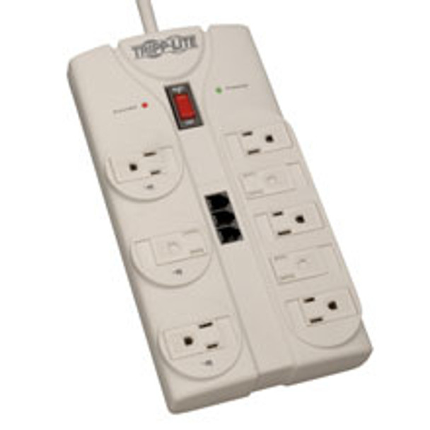 Tripp Lite Protect It! 8-Outlet Computer Surge Protector, 8-ft. Cord, 2160 Joules, Tel/Modem/Fax Protection 037332095367 TLP808TEL