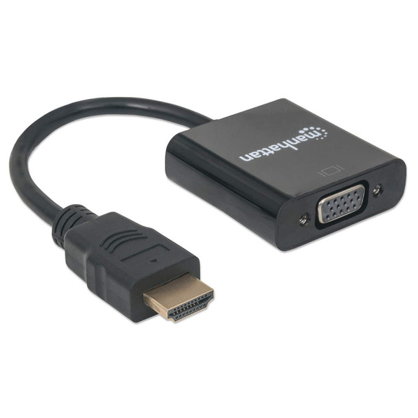 Manhattan Hdmi To Vga Converter Cable, 1080P, 30Cm, Male To Female, Equivalent To Startech Hd2Vgae2, Micro-Usb Power Input Port For Additional Power If Needed, Black, Three Year Warranty, Polybag 766623151467 151467