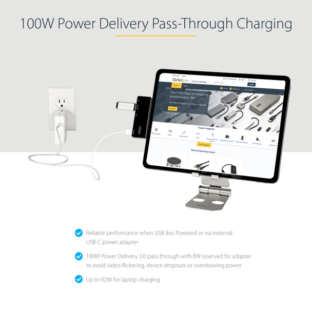 StarTech.com USB C Multiport Adapter - USB-C to 4K 60Hz HDMI 2.0, 100W Power Delivery Pass-Through Charging, 3-Port USB 3.0 Hub, Audio - USB-C Mini Dock - Portable USB Type-C Travel Dock DKT30ICHPD