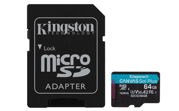 KINGSTON TECHNOLOGY 64GB microSDXC Canvas Go Plus 170R A2 U3 V30 Card + ADP SDCG3/64GB 740617301045