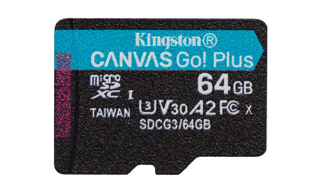 KINGSTON TECHNOLOGY 64GB microSDXC Canvas Go Plus 170R A2 U3 V30 Card + ADP SDCG3/64GB 740617301045