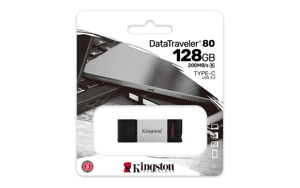 Kingston Technology 128Gb Usb-C 3.2 Gen 1 Datatraveler 80 Dt80/128Gb 740617306422