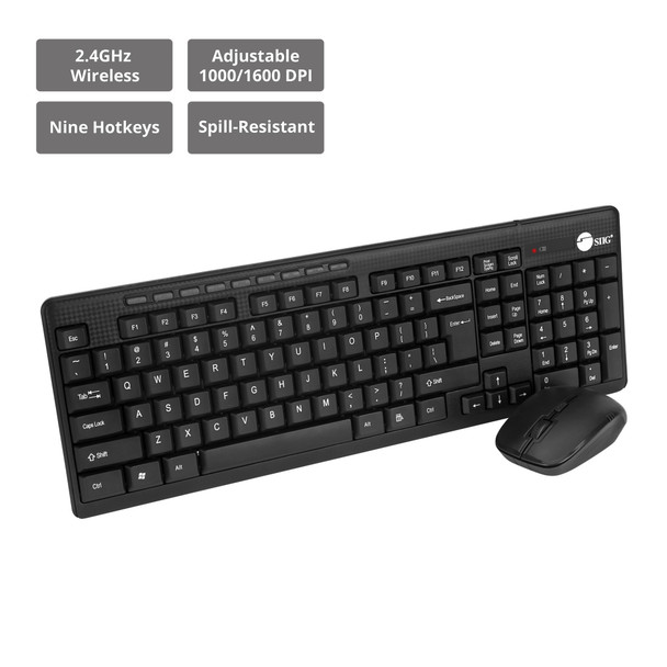 SIIG KM JK-WR0T12-S1 Wireless Extra-Duo 102-key Keyboard & 3-button Mouse RTL